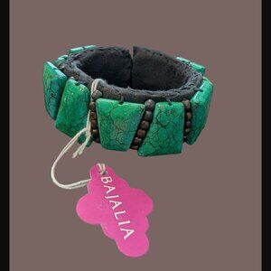 Bajalia Handmade Faux Turquoise Beaded Chunky Boho OSFM Cuff Bracelet NWT